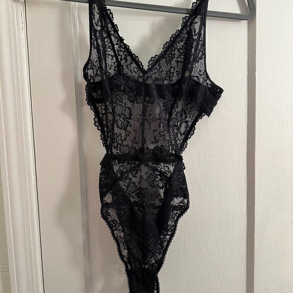 Savage X Fenty by Rihanna Black Caviar Floral Lace Teddy Size Small